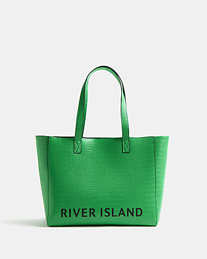 Green croc embossed RI logo shopper bag