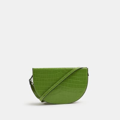 Green croc saddle cross body bag River Island