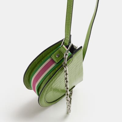 Green croc saddle cross body bag