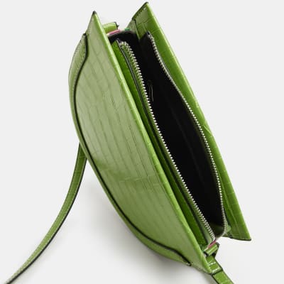 Green croc saddle cross body bag River Island