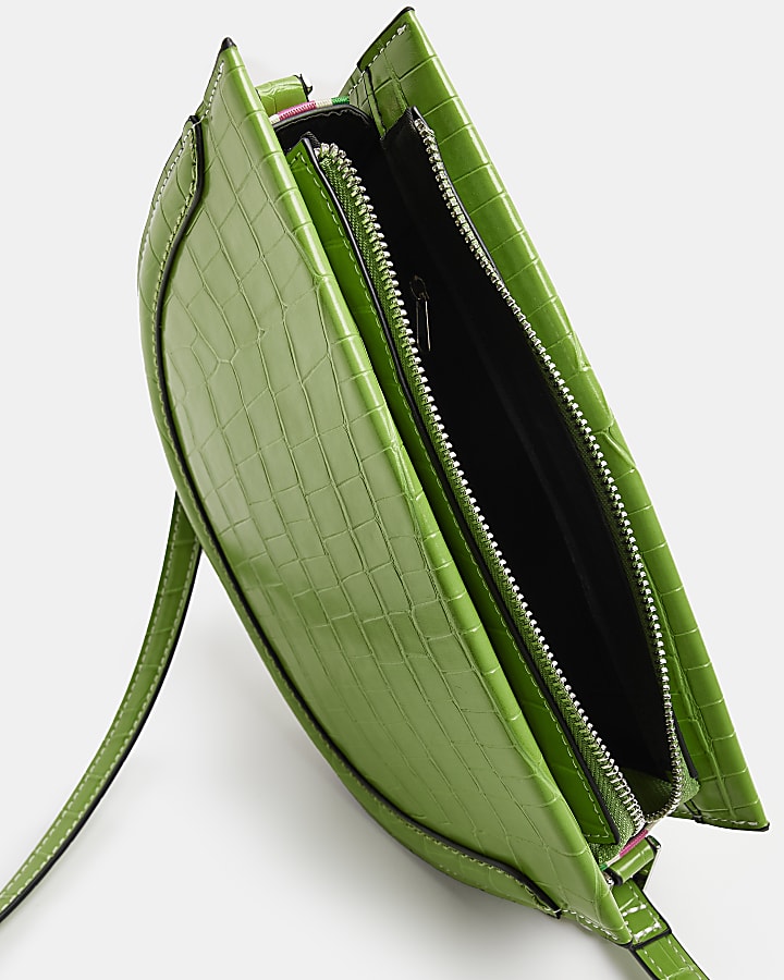 Green croc saddle cross body bag