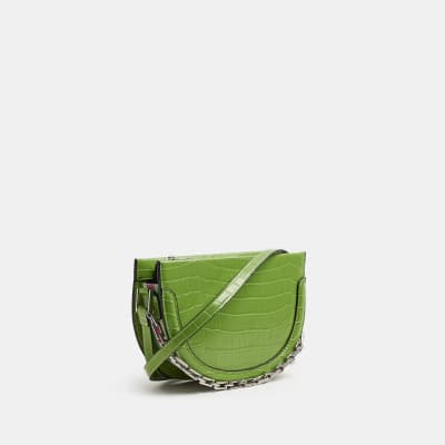 Green croc saddle cross body bag River Island