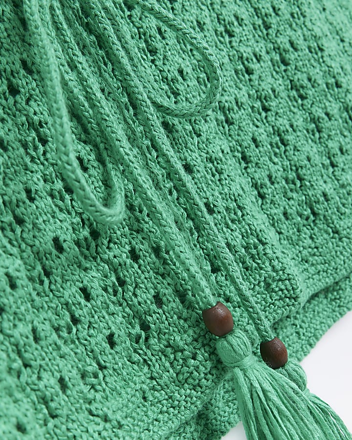 Green crochet belted top