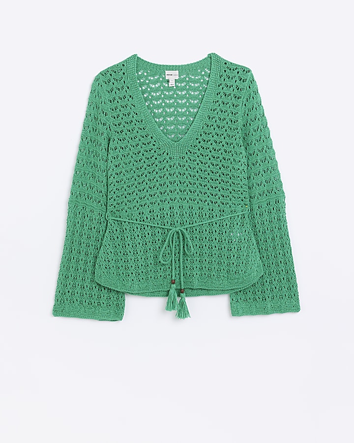 Green crochet belted top
