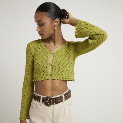 Green crochet cardigan hot sale