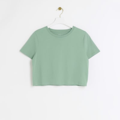 Green cropped t-shirt | River Island