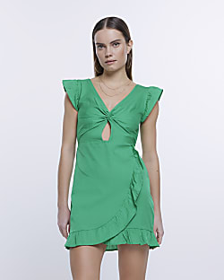 Green Cut Out Frill Mini Dress