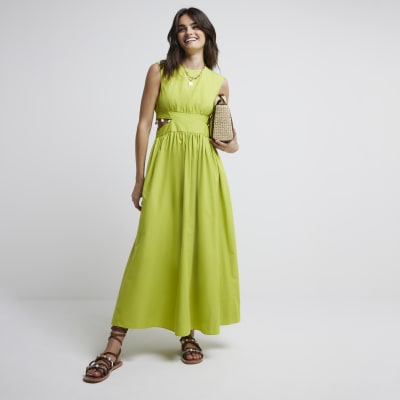 River Island Green Maxi Dress Women Plain Cut Out Maxi Dress, Green