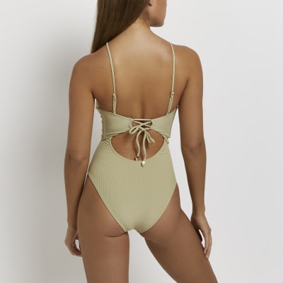 Green cut out swimsuit River Island