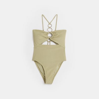 Green cut out swimsuit River Island