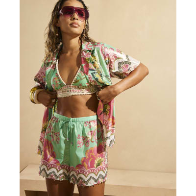 Green Del Maar Floral Beach Resort Shorts