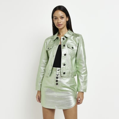 Green denim metallic coated jacket