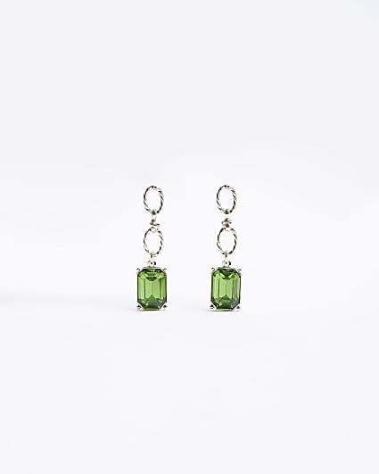 Green diamante drop earrings