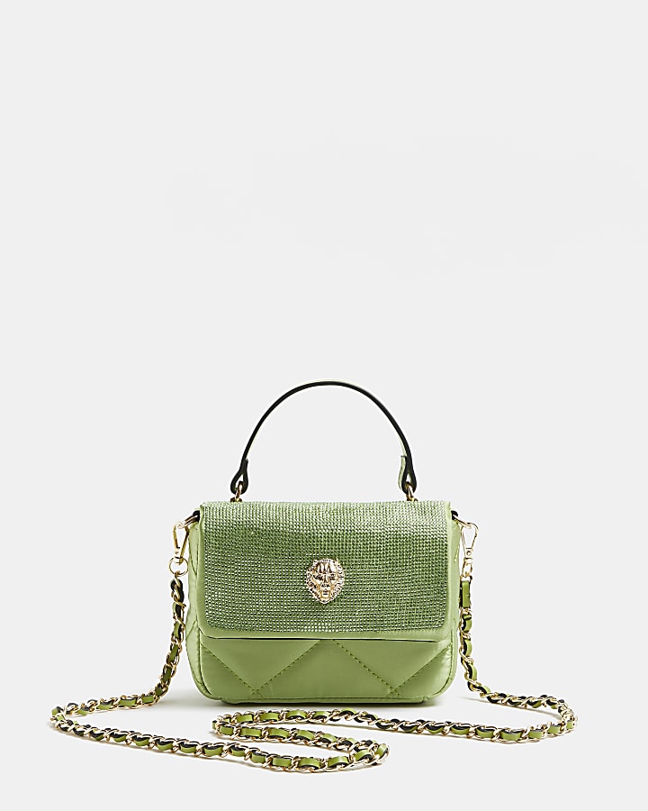 Green diamante quilted cross body bag
