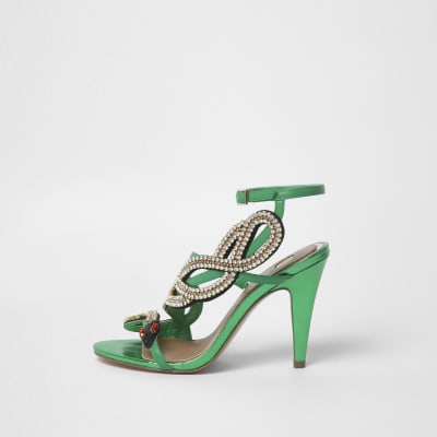 Green diamante snake strappy sandals