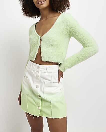 Green dip dye denim mini skirt