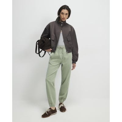 Green Elasticated Drawstring Twill Joggers