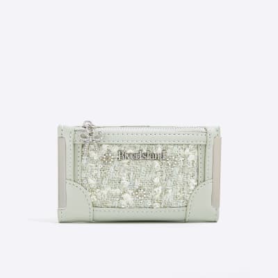 Green Embellished Boucle Mini Purse