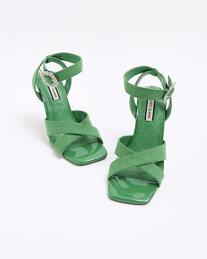 Green embellished heeled sandals