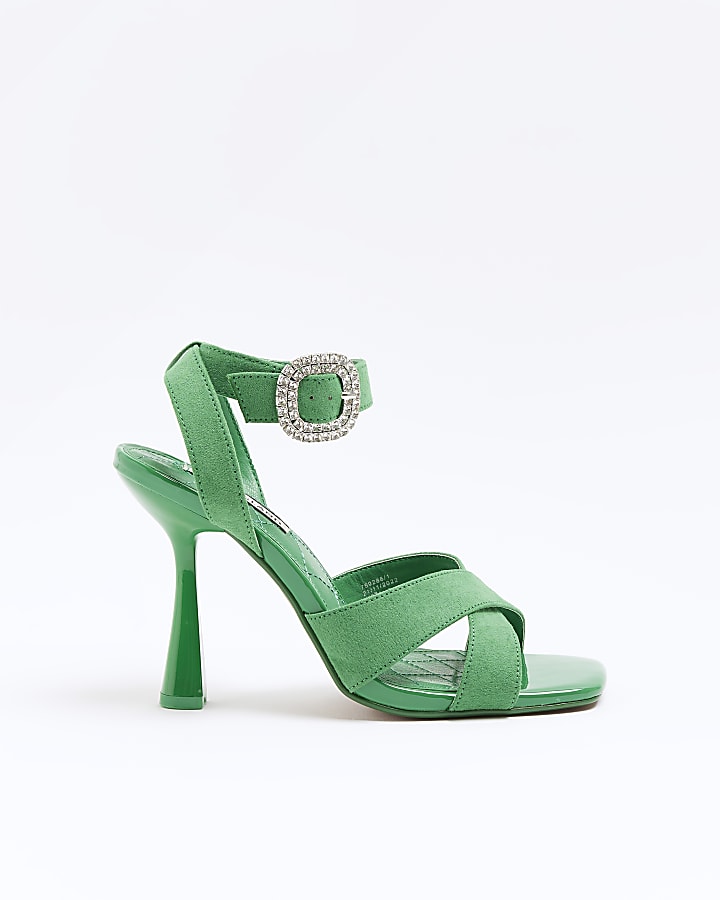 Green embellished heeled sandals