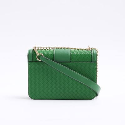 Green embossed woven satchel bag River Island