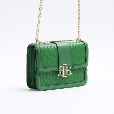 Green embossed woven satchel bag River Island