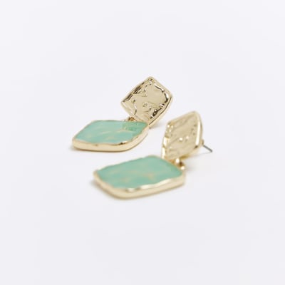 Green Enamel Drop Earrings