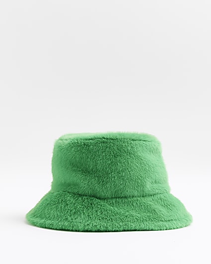 Green faux fur bucket hat