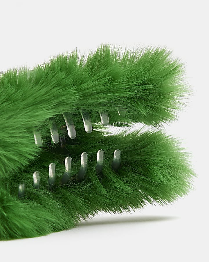 Green faux fur hair clip