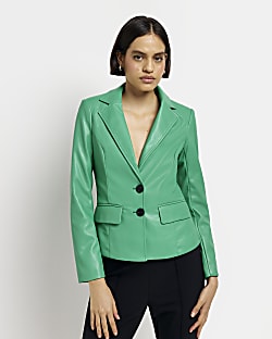 Green faux leather blazer