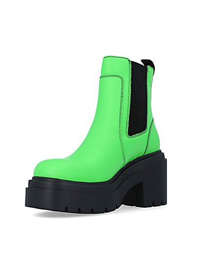 360 degree animation of product Green faux leather chunky chelsea boots frame-0