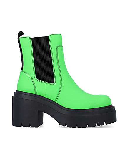 360 degree animation of product Green faux leather chunky chelsea boots frame-15