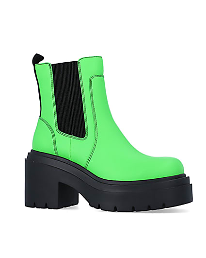 360 degree animation of product Green faux leather chunky chelsea boots frame-16