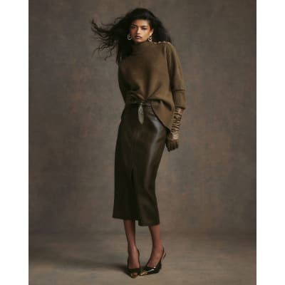Faux Leather Corset Pencil Midi Skirt