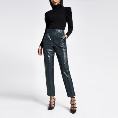 green leather look trousers