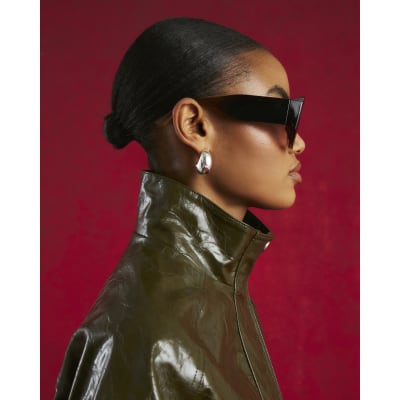 Green Faux Leather Funnel Neck Bomber Jacket