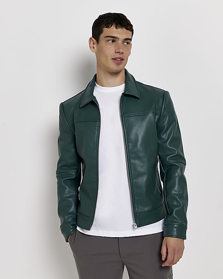 Green Faux leather Harrington jacket