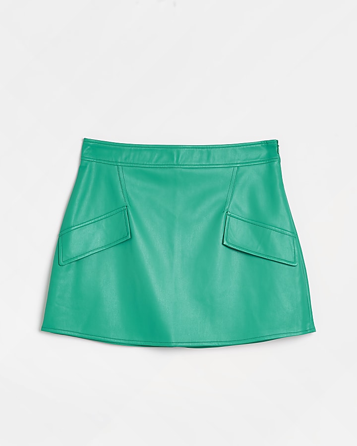 Green faux leather mini skirt