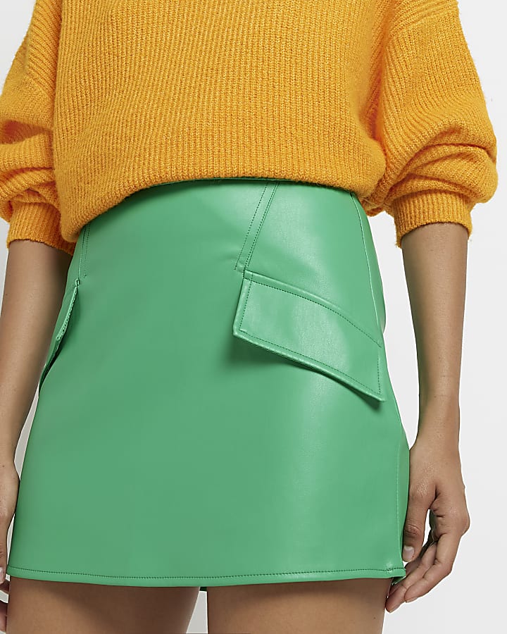Green faux leather mini skirt