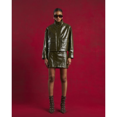 Green Faux Leather Mini Skirt