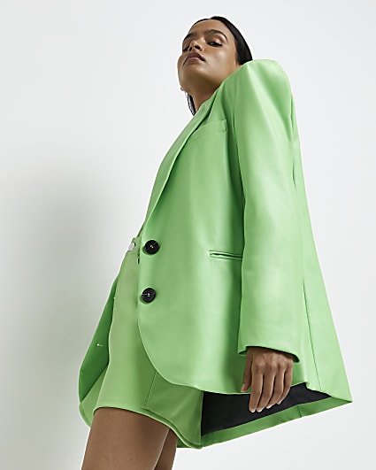 Green faux leather oversized blazer