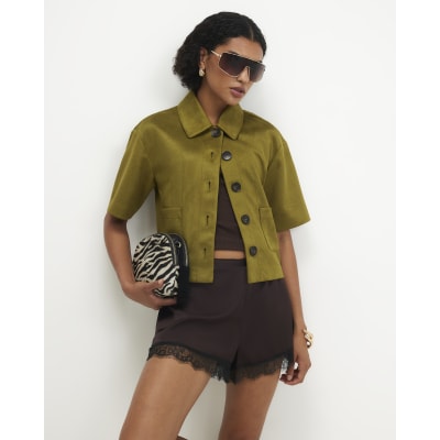 Faux Suede Button Through Shirt