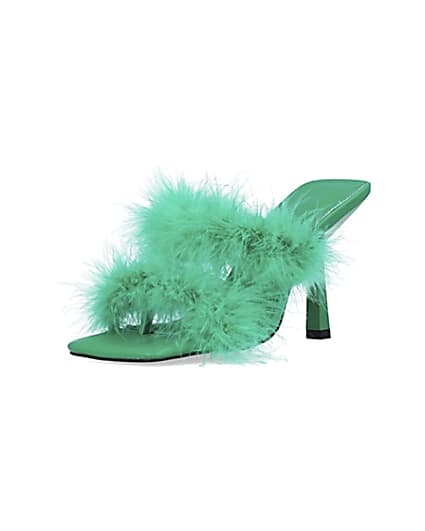 360 degree animation of product Green feather heeled mules frame-0
