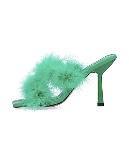 360 degree animation of product Green feather heeled mules frame-3