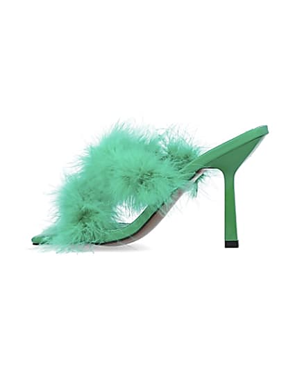 360 degree animation of product Green feather heeled mules frame-4
