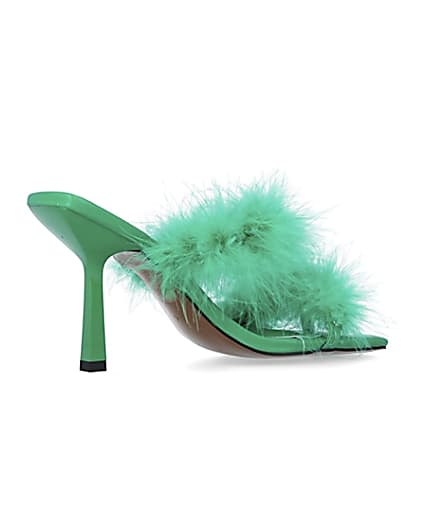 360 degree animation of product Green feather heeled mules frame-13
