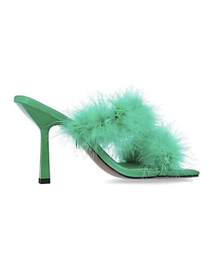 360 degree animation of product Green feather heeled mules frame-14