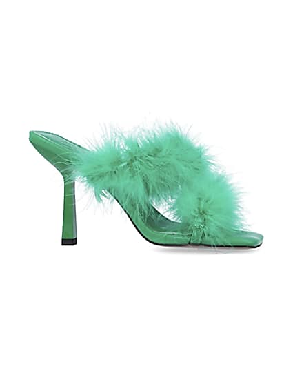 360 degree animation of product Green feather heeled mules frame-16