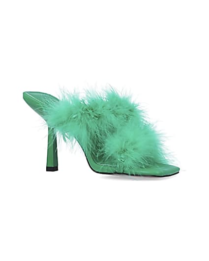 360 degree animation of product Green feather heeled mules frame-17