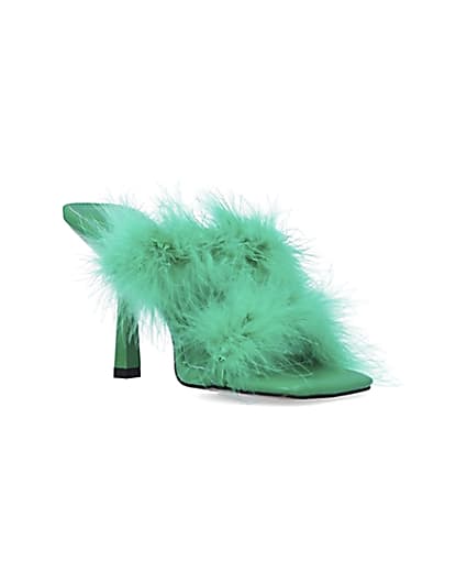 360 degree animation of product Green feather heeled mules frame-18